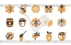 Beekeeping apiary icons, emblems - vector image