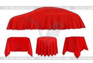 Red silk cloth covered objects, hanging napkin - vector image