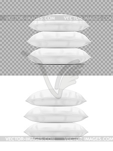 Pillows stack, white realistic cushions 3d mockup - vector clip art