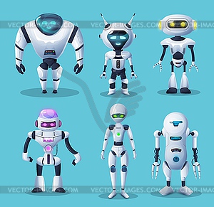 Humanoid robots and androids characters set - vector image