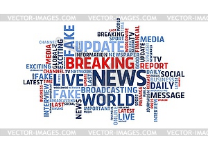 Broadcasting and live news tags cloud, words mix - vector clipart