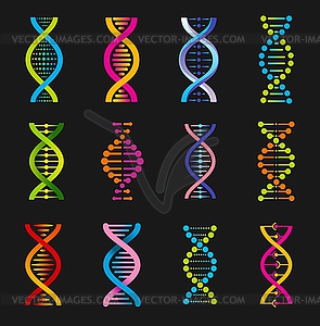 Dna helix symbols, genetic medicine signs - vector image