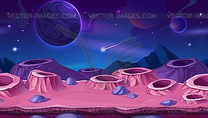 Cartoon planet surface with craters, space scene - vector image