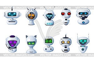 Chat bot icons, cartoon robots cyborg heads - royalty-free vector image