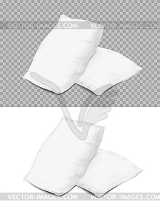 Feather white pillows, cushions 3d mockup - vector clip art