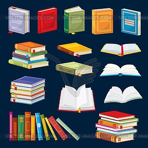 Cartoon books, bestsellers, school textbooks set - vector clipart