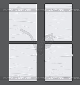 Белая склеенная мокрая бумага, мятые или мятые листы - стоковый векторный клипарт