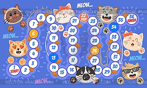 Kids board game, riddle with cute cartoon kittens - vector image