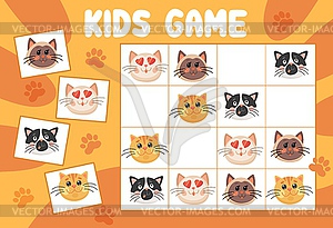 Sudoku kids game, funny cats or kittens riddle - vector image