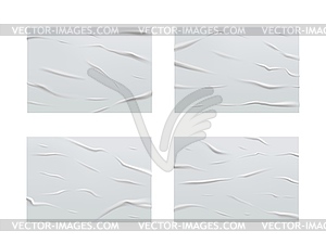 White glued wet paper, wrinkled texture, sheets - vector clip art