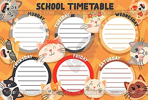 School timetable schedule funny cats and kittens - vector clipart