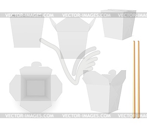 White wok box with sticks 3d mockup set - vector clip art