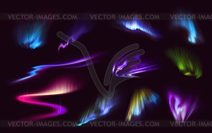 Color northern polar lights glow and auroras - vector clip art