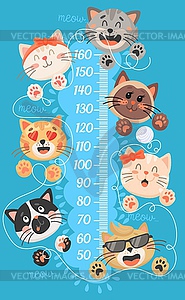 Cartoon kids height chart, funny cats and kittens - vector image