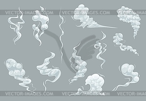 Cartoon smoke, fog and clouds, steam and fume - vector clip art
