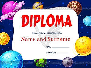 Kids diploma with galaxy space planets and stars - vector clipart / vector image