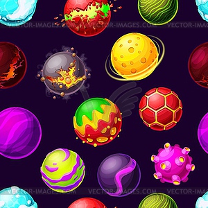 Cartoon galaxy planets and stars seamless pattern - vector image