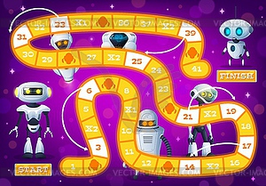 Kids board game, cartoon robot droids and androids - vector image