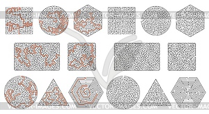 Labyrinth maze game, square, triangle, hexagon - vector clipart