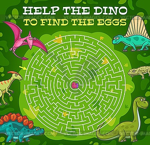 Labyrinth maze help dinosaur find egg, riddle - vector image