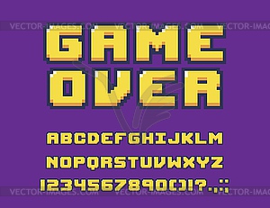 8-bit game font type with letters, numbers, digits - vector clip art