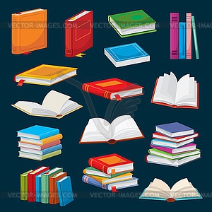 Cartoon books, bestsellers or school textbooks - vector clipart