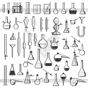 Chemical laboratory flasks, tubes and retorts - vector clipart