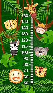Kids height chart african and tropical animals - vector clip art
