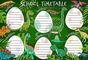 Kids education timetable schedule, dinosaurs dino - stock vector clipart