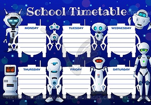 Education timetable schedule robots and droids - vector image