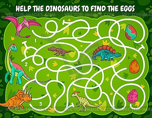 Kids labyrinth maze help dinosaur find egg - vector clipart