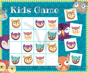 Kids sudoku game, cartoon cute owl or owlets birds - royalty-free vector clipart