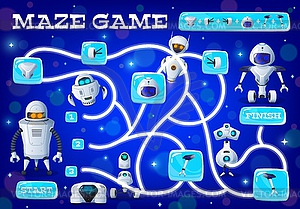 Kids labyrinth game create robot of spare parts - vector clipart