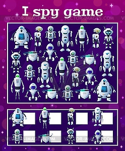 I spy kids game with cartoon robots, task - vector clip art