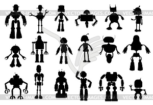 Robots and droids silhouettes black cyborgs - vector EPS clipart