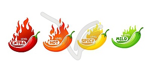 Hot spicy level of chili, cayenne, jalapeno pepper - vector image