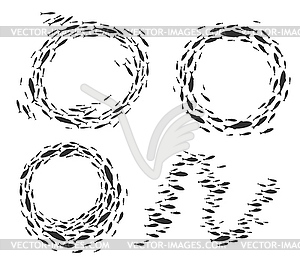 Fish school or shoal, sea fishes group silhouette - vector clip art