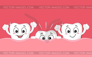 Cartoon teeth grow funny characters, dental health - vector clipart