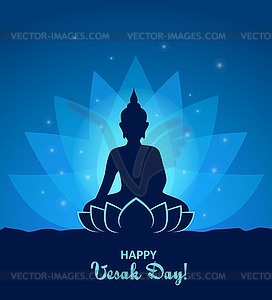 Vesak day, Buddha in Lotus silhouette, holiday - vector image