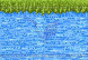 River or waterfall water cascade cubic pixel game - vector clip art