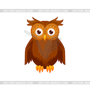 Brown owlet wild cartoon owl wise bird animal icon - vector clipart