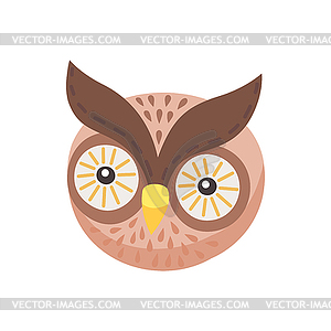 Brown owl face head mask cartoon howlet - vector clipart