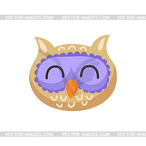 Sleeping owl with closed eyes face mask - color vector clipart