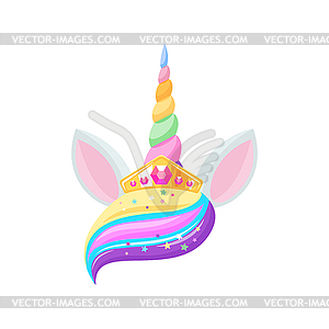 Rainbow bang, unicorn head with ears and crown - vector clipart