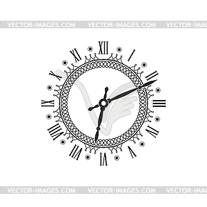 Watch with vintage round dial, ornate clock hands - vector clipart