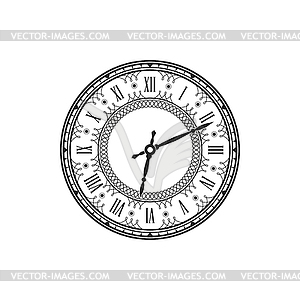 Time watch face dial with roman numerals - vector clipart