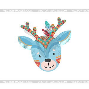 Deer animal face mask with feathers, aztec head - vector clip art