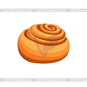 Bun with cinnamon or sesame, bakery food product - vector clipart