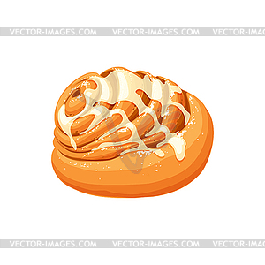 Kanelbullar bun with syrup, fresh bakery food roll - vector clipart