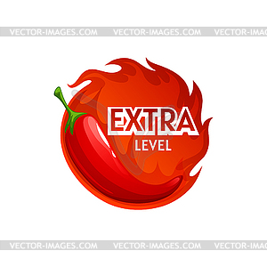 Red fire spicy sign, chili pepper extra hot level - vector EPS clipart